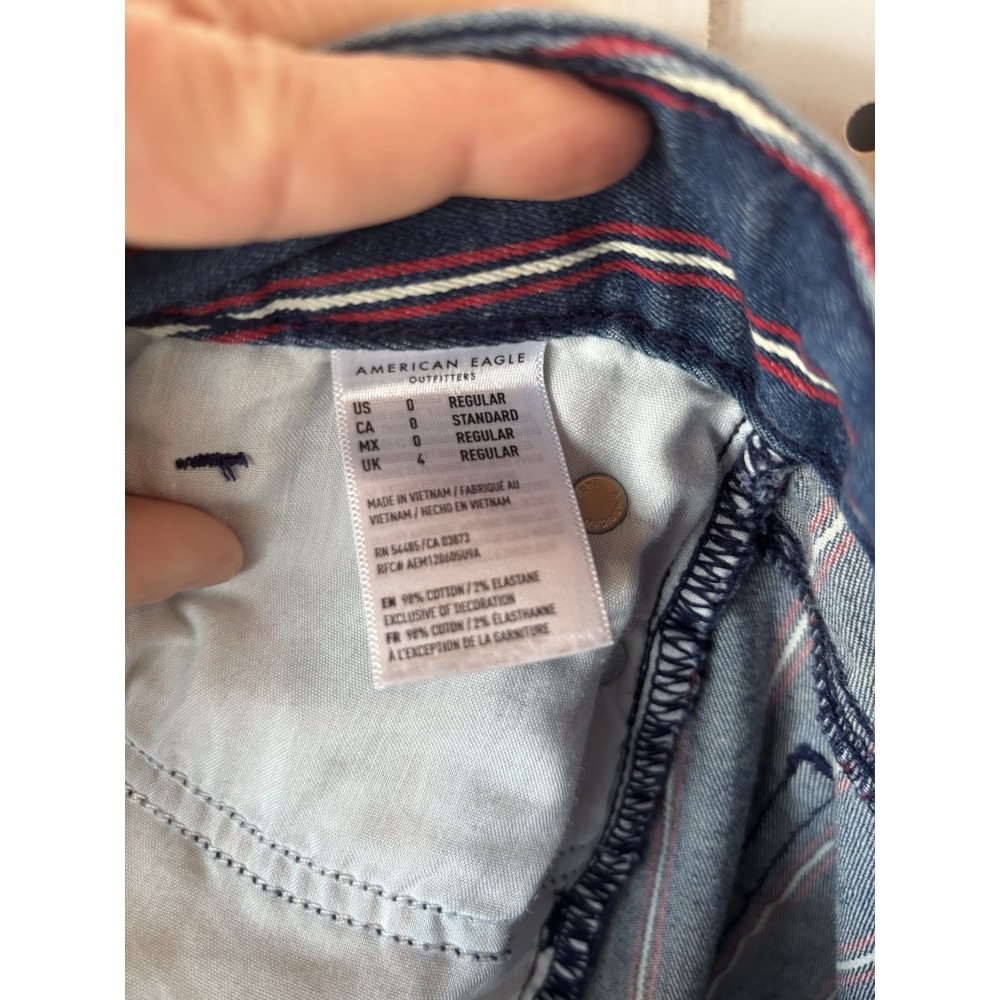 American Eagle Red White & Blue Striped Hi Rise Women's Size 0 Denim Mini Skirt - Picture 10 of 10
